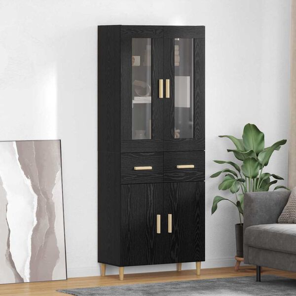 vidaXL Highboard &Mu;&alpha;ύ&rho;&eta; &Omicron;&xi;&upsilon;ά 69,5 x 34 x 180 &epsilon;&kappa;. &Epsilon;&pi;&epsilon;&xi;&epsilon;&rho;&gamma;&alpha;&sigma;&mu;έ&nu;&omicron; &xi;ύ&lambda;&omicron;