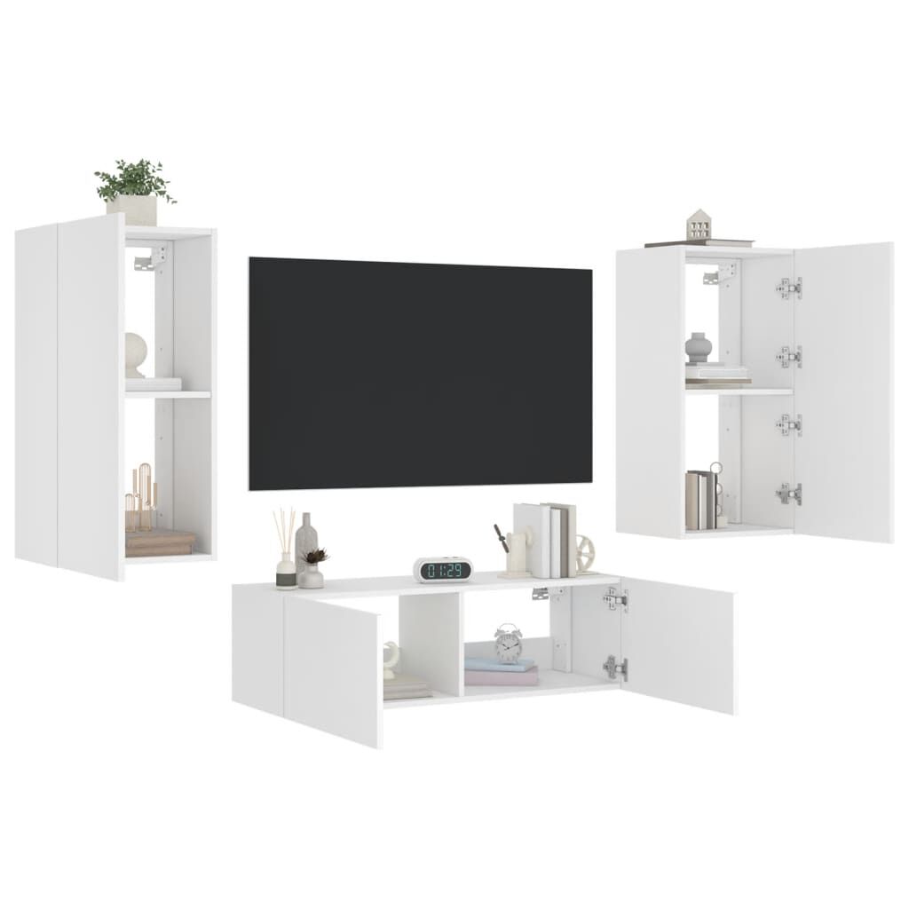 vidaXL Ντουλάπια Τηλεόρασης Τοίχου 3 Τεμ. με Φώτα LED Λευκά