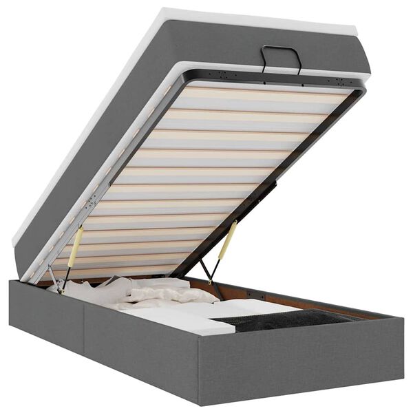 vidaXL Οθωμανικό κρεβάτι με στρώμα σκούρο γκρι 90x190cm ύφασμα