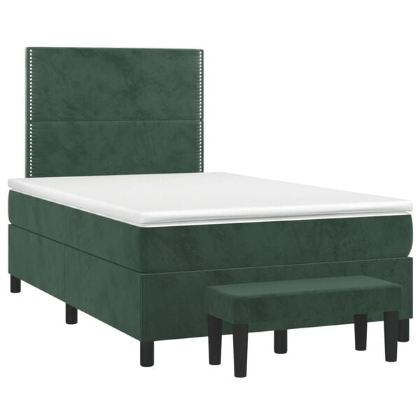vidaXL Κρεβάτι Boxspring με Στρώμα Σκούρο Πράσινο 120x200εκ. Βελούδινο