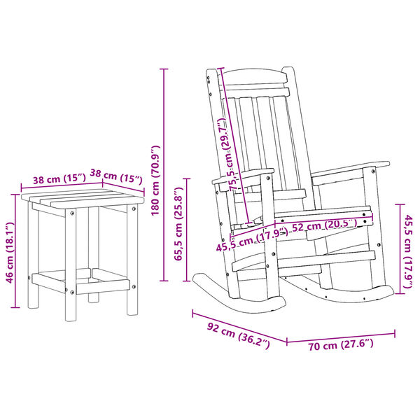 vidaXL Κουνιστή Καρέκλα Κήπου 3 pcs Μαύρο 38 x 38 x 46cm Πλαστικό