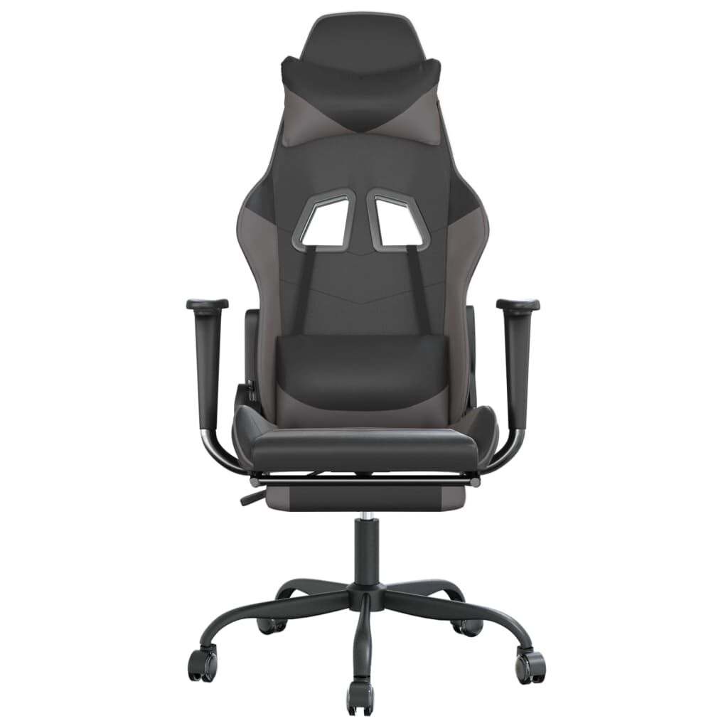 vidaXL Καρέκλα Gaming Μασάζ Υποπόδιο Μαύρο&Γκρι από Συνθετικό Δέρμα