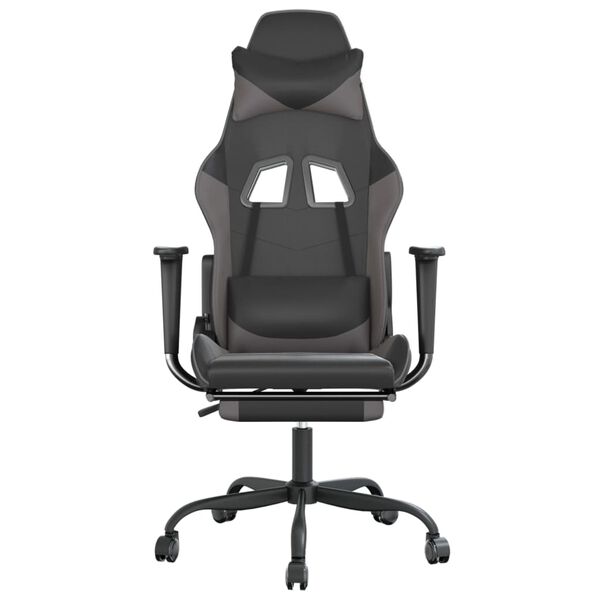 vidaXL Καρέκλα Gaming Μασάζ Υποπόδιο Μαύρο&Γκρι από Συνθετικό Δέρμα