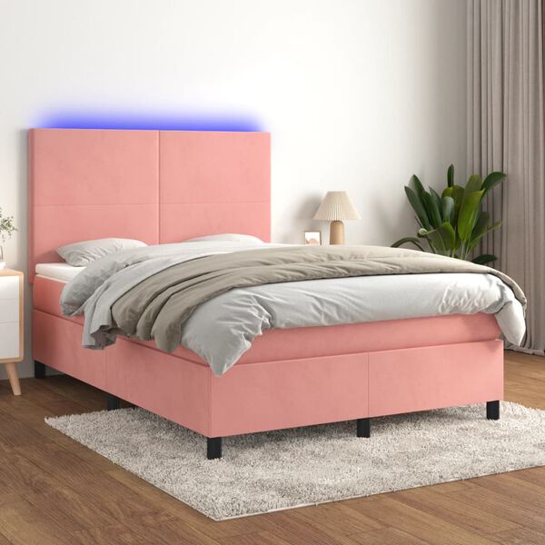 vidaXL &Kappa;&rho;&epsilon;&beta;ά&tau;&iota; Boxspring &mu;&epsilon; &Sigma;&tau;&rho;ώ&mu;&alpha; & LED &Rho;&omicron;&zeta; 140x200 &epsilon;&kappa;. &Beta;&epsilon;&lambda;&omicron;ύ&delta;&iota;&nu;&omicron;