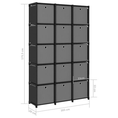 vidaXL Ραφιέρα με 15 Κύβους & Κουτιά Μαύρη 103x30x175,5 εκ. Υφασμάτινη