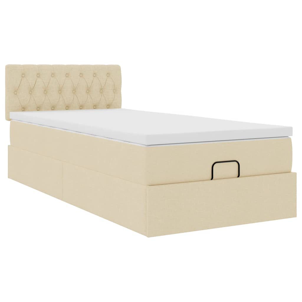 vidaXL Οθωμανικό κρεβάτι με στρώμα Cream 90x200cm ύφασμα