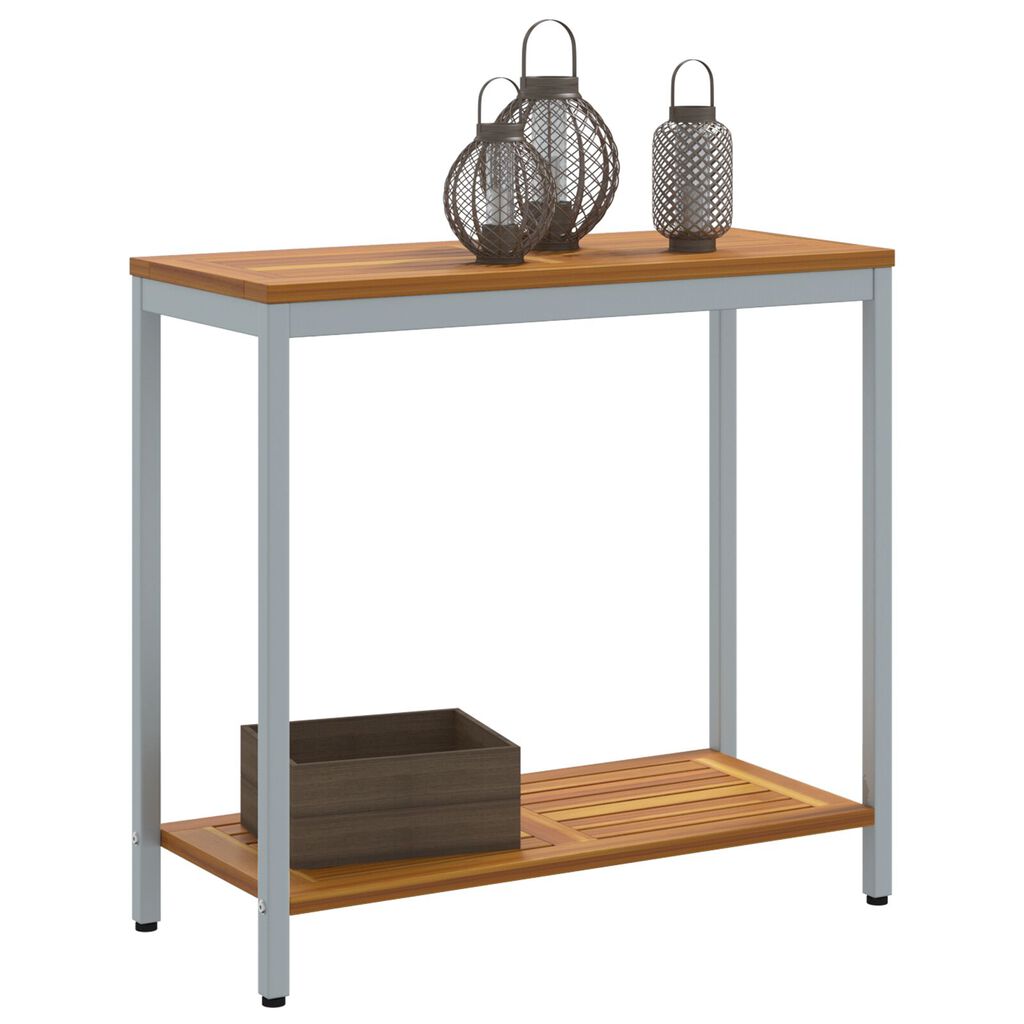 vidaXL Εξωτερικό Τραπέζι Φυσικό & Γκρι 35x80x75 εκ. Μασίφ Ξύλο και Χάλυβας