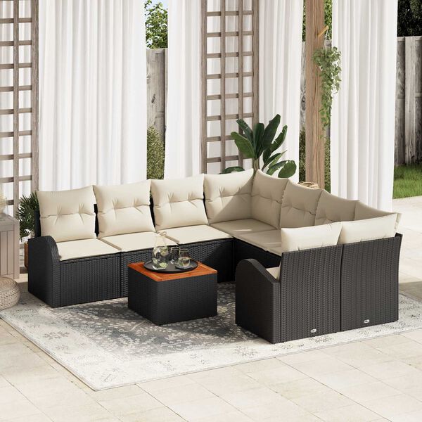 vidaXL Σετ Καναπέ Κήπου 9 pcs Μαύρο και λευκό