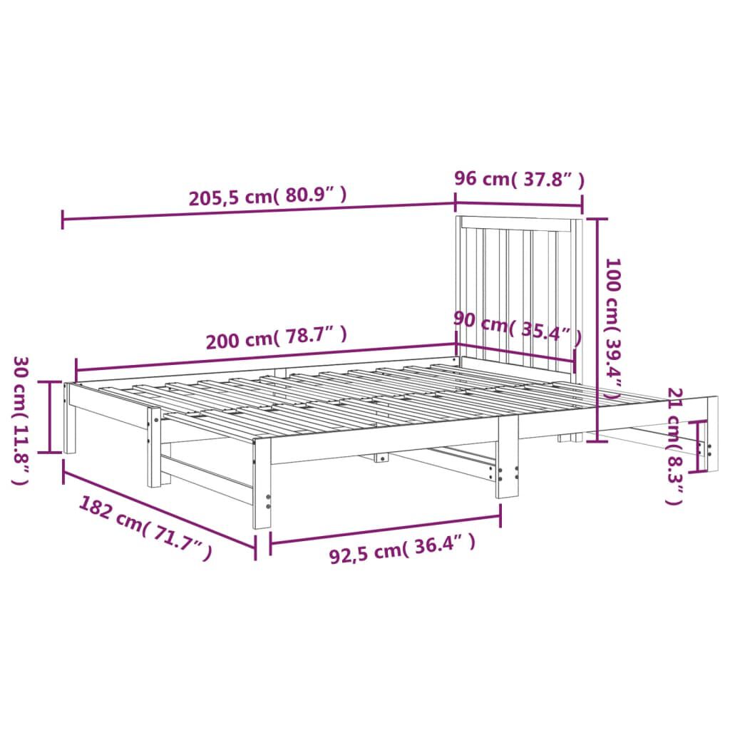 vidaXL Καναπές Κρεβάτι Συρόμενος Γκρι 2x(90x200) εκ. Μασίφ Ξύλο Πεύκου