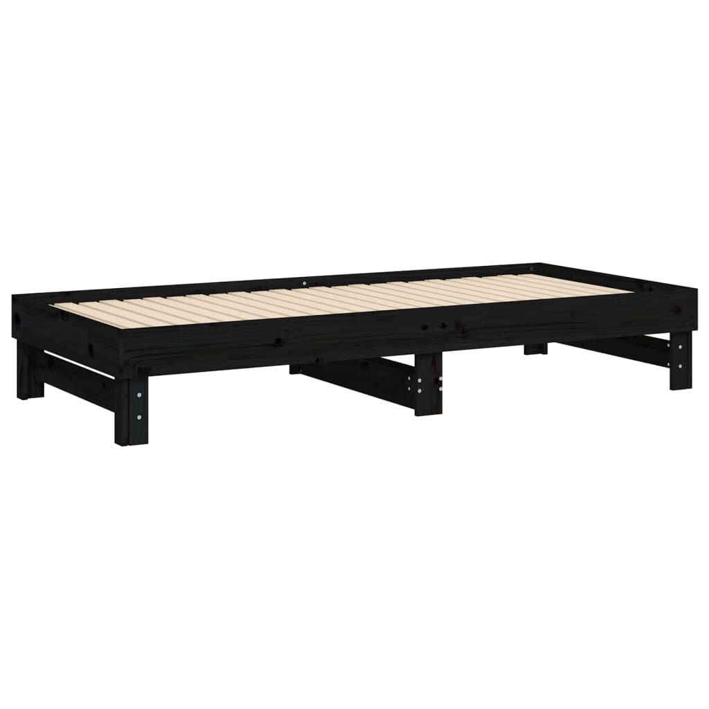 vidaXL Καναπές Κρεβάτι Συρόμενος Μαύρος 2x(90x200) εκ. από Μασίφ Πεύκο
