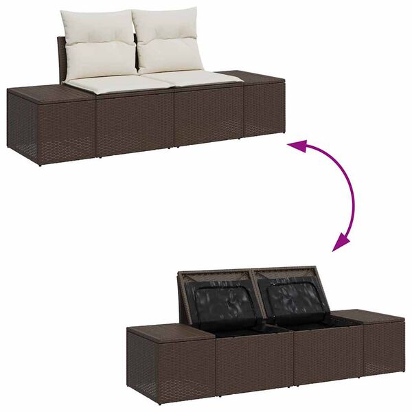 vidaXL Σετ Καναπέ Κήπου με αποθήκευση 8 pcs Καφέ Πολυ ράταν