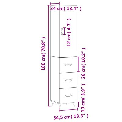 vidaXL Ντουλάπι Λευκό 34,5 x 34 x 180 εκ. από Επεξεργασμένο Ξύλο