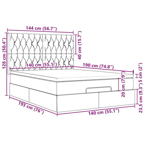 vidaXL Οθωμανικό κρεβάτι με στρώμα Μαύρο 140x190cm Ύφασμα
