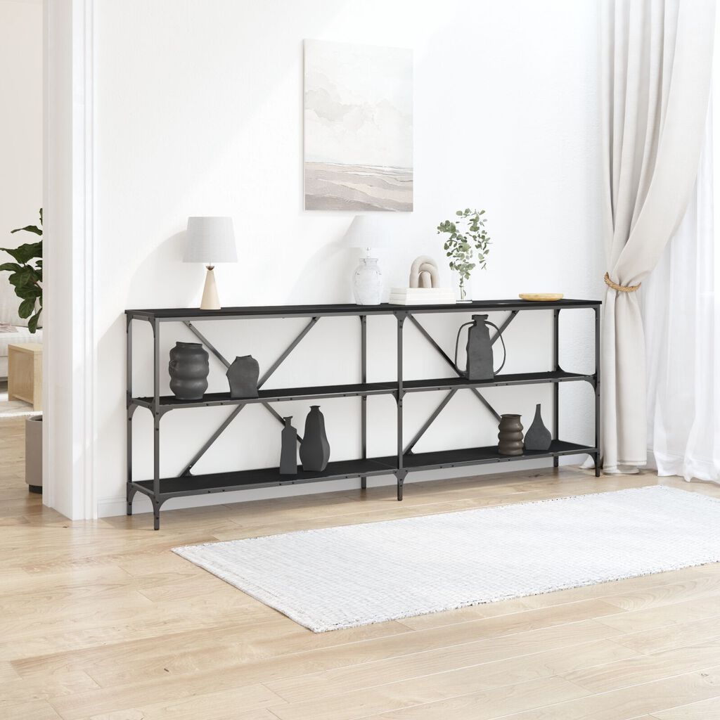 vidaXL Κονσόλα Μαύρη Δρυς 200x30x75 εκ. Κατασκευασμένο ξύλο και ατσάλι