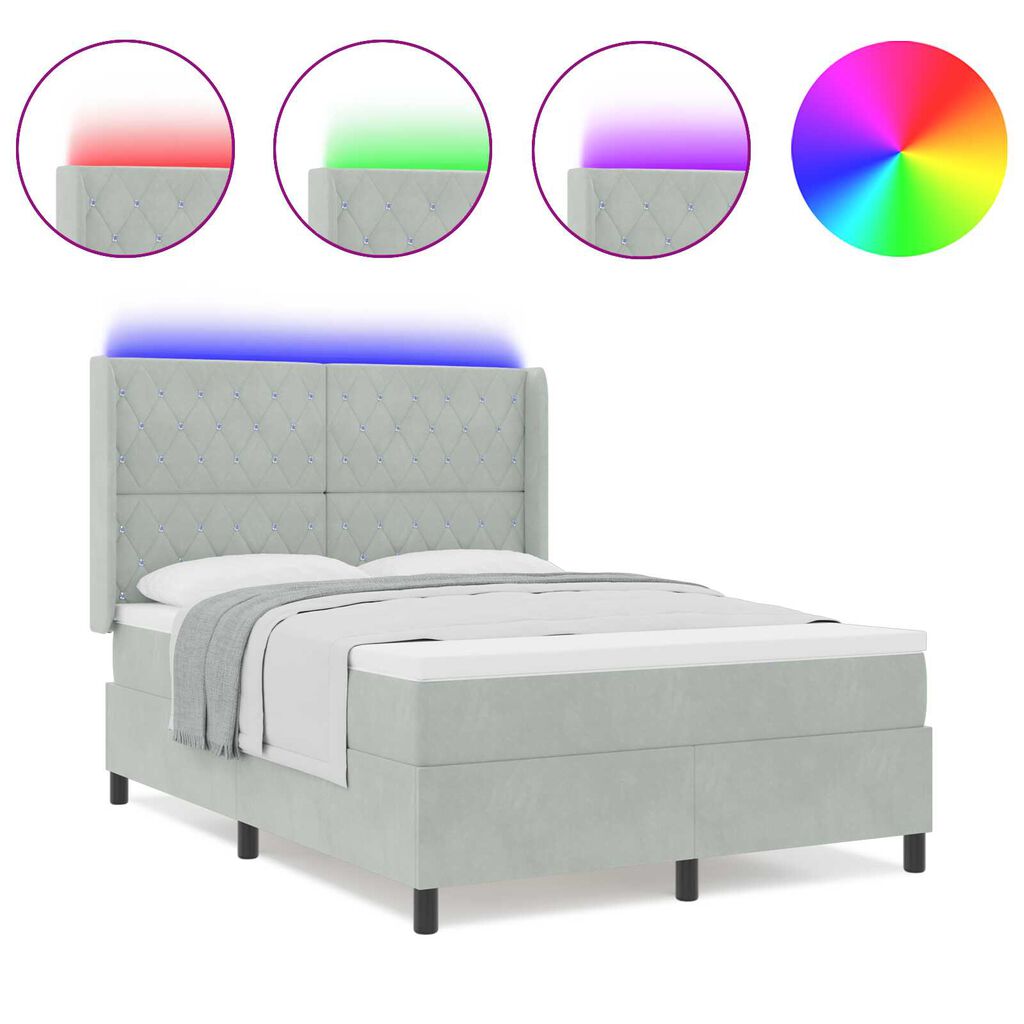 vidaXL Κρεβάτι Box Spring LED με Στρώμα Ανοιχτό γκρι 140 x 200 cm