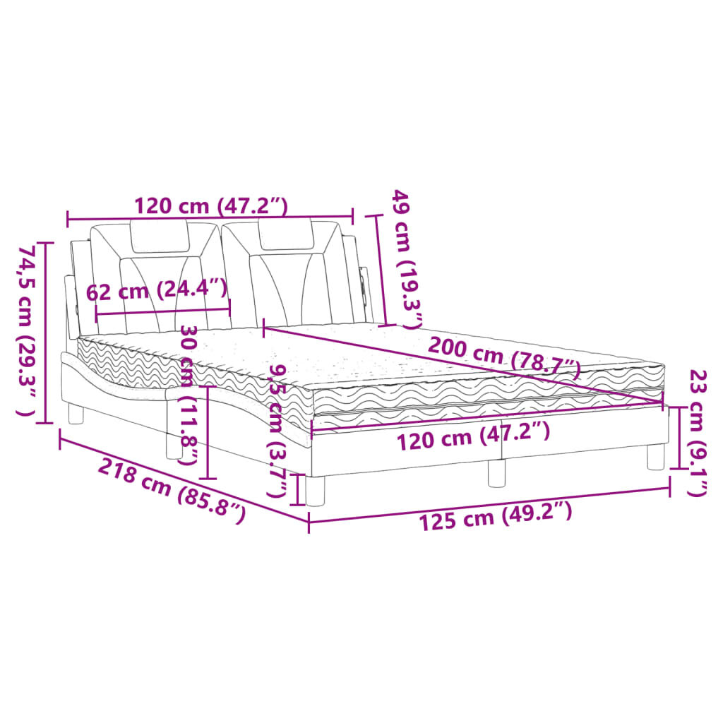 vidaXL Κρεβάτι με Στρώμα Μαύρο και Λευκό 120 x 200 εκ. Συνθετικό Δέρμα