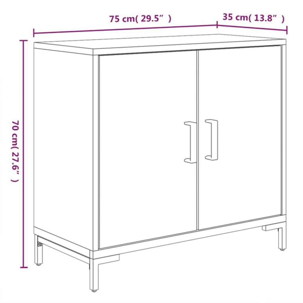 vidaXL Ντουλάπι Μαύρο 75 x 35 x 70 εκ. από Μασίφ Ξύλο Πεύκου