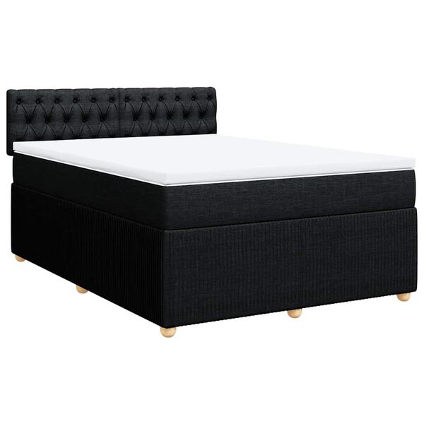 vidaXL Κρεβάτι Boxspring με Στρώμα Μαύρο 140x190 εκ. Υφασμάτινο