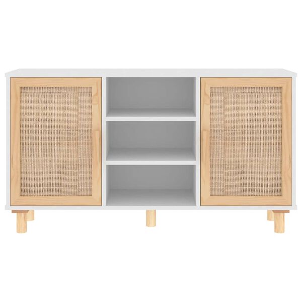 vidaXL Μπουφές Λευκός 105 x 30 x 60 εκ. Μασίφ Πεύκο & Φυσικό Ρατάν