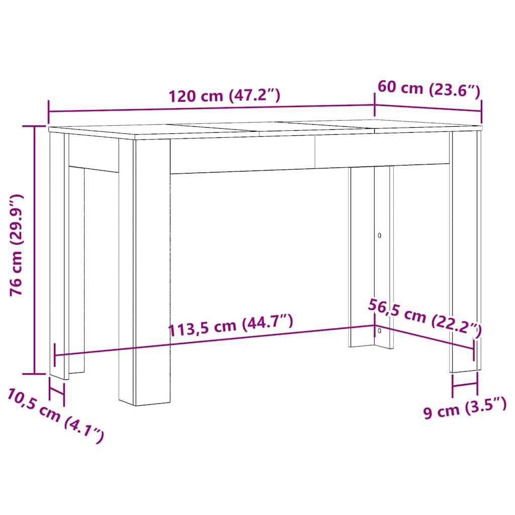 vidaXL Τραπεζαρία Γκρι Sonoma 120 x 60 x 76 εκ. από Επεξεργασμένο Ξύλο