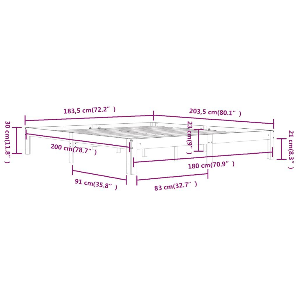 vidaXL Πλαίσιο Κρεβατιού 180 x 200 εκ. Μασίφ Ξύλο Super King Size