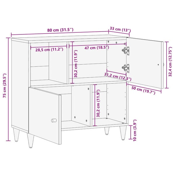 vidaXL Βοηθητικό Ντουλάπι 80 x 33 x 75 εκ. από Μασίφ Ξύλο Μάνγκο