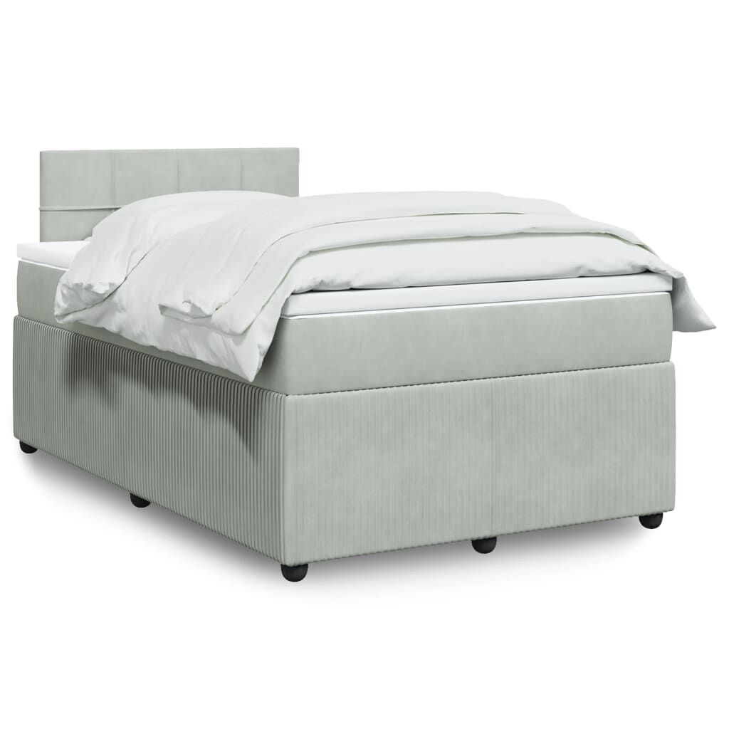 vidaXL Κρεβάτι Boxspring με Στρώμα Ανοιχτό Γκρι 120x190 εκ. Βελούδινο