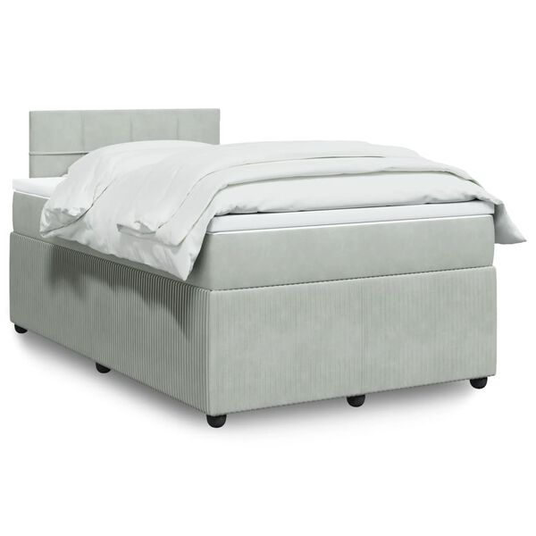 vidaXL Κρεβάτι Boxspring με Στρώμα Ανοιχτό Γκρι 120x190 εκ. Βελούδινο