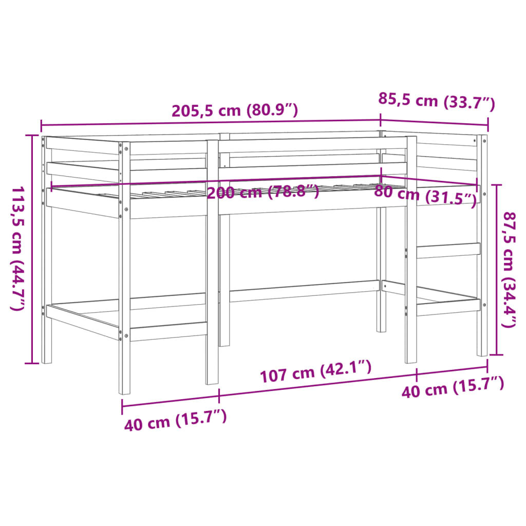 vidaXL Κρεβάτι Παιδικό Υπερ. Σκάλα Καφέ 80x200εκ. Μασίφ Ξύλο Πεύκου