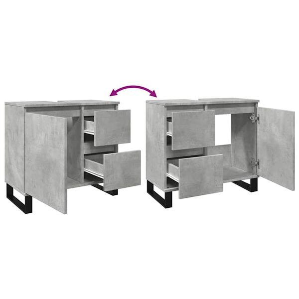 vidaXL Ντουλάπι Μπάνιου Γκρι Σκυροδέματος 65x33x60 εκ. Επεξ. Ξύλο