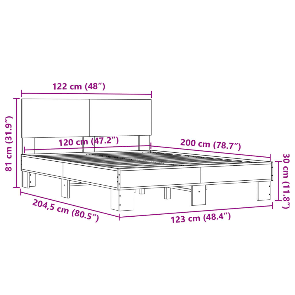 vidaXL Πλαίσιο Κρεβατιού Καπνιστή Δρυς 120x200εκ. Επεξ. Ξύλο & Μέταλλο