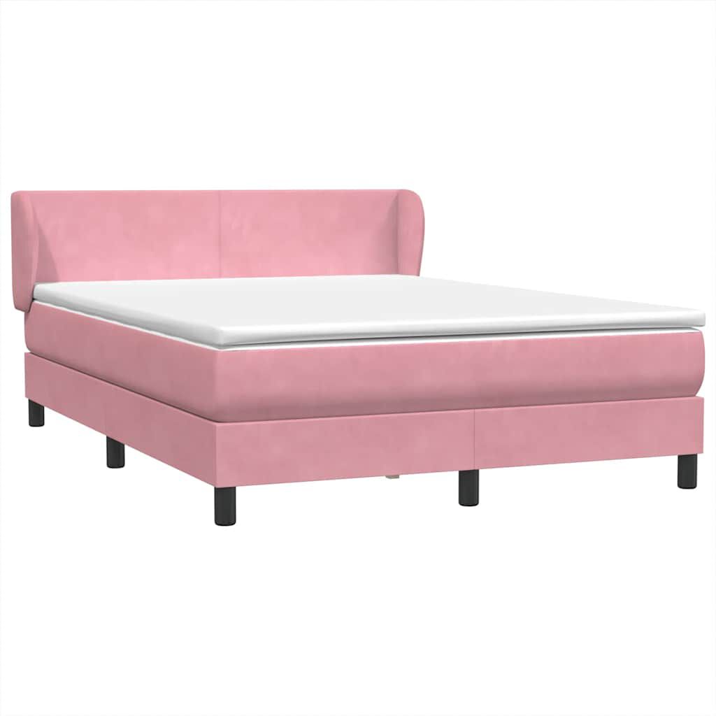 vidaXL Box Spring κρεβάτι με στρώμα ροζ 140x220 cm Βελούδινο