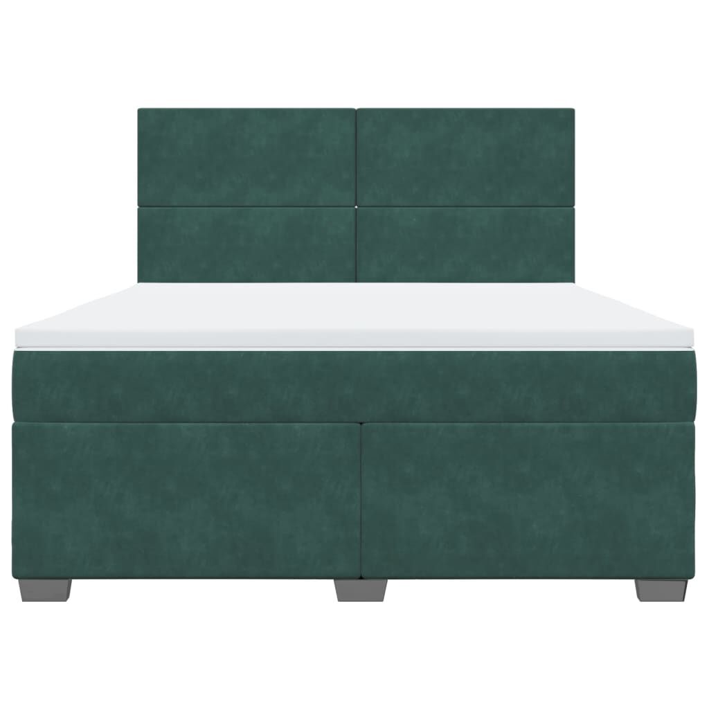 vidaXL Κρεβάτι Boxspring με Στρώμα Σκούρο Πράσινο 180x200εκ. Βελούδινο