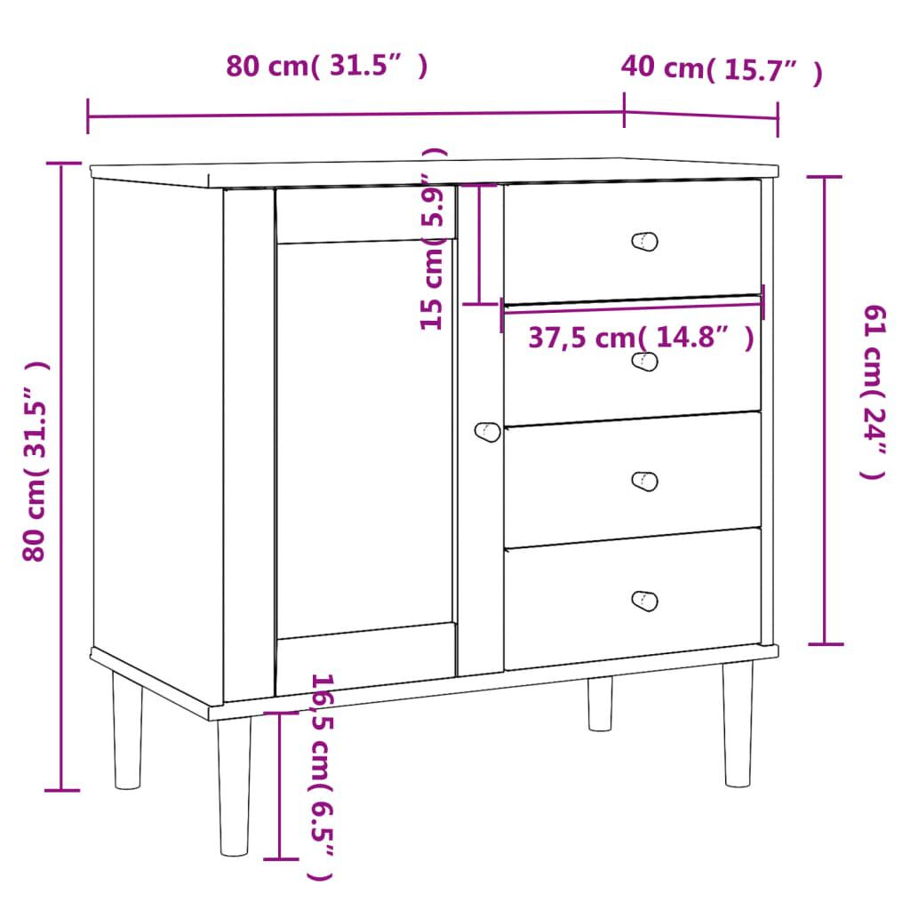 vidaXL Μπουφές SENJA Μαύρο / Ρατάν 80x40x80 εκ. Μασίφ Ξύλο Πεύκου