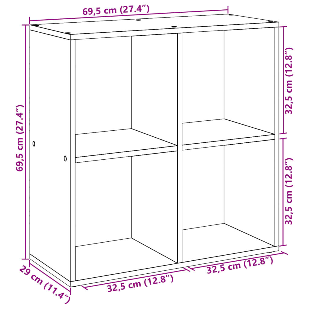 vidaXL Βιβλιοθήκη/Διαχωριστικό Χώρου Δρυς 69,5x29x69,5 εκ. Επεξ. Ξύλο