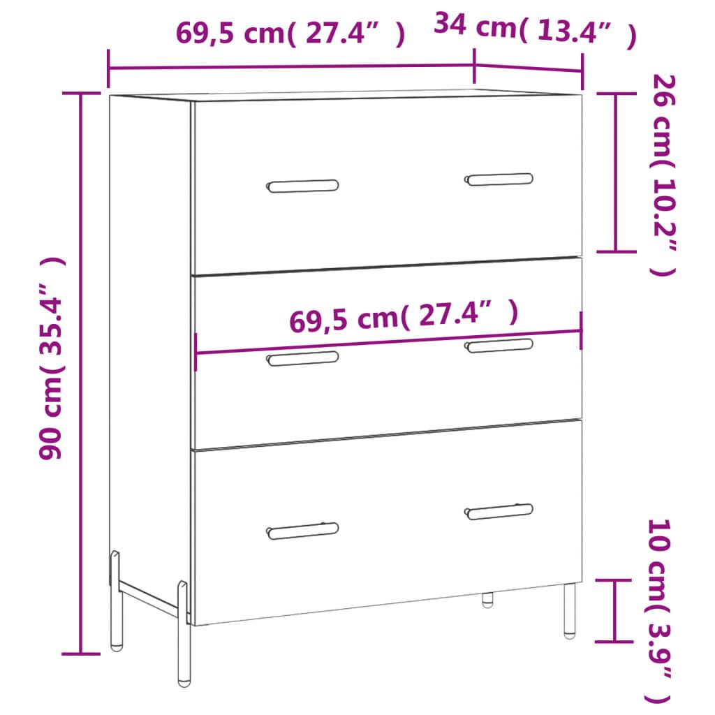 vidaXL Συρταριέρα Μαύρη 69,5 x 34 x 90 εκ. από Επεξεργασμένο Ξύλο