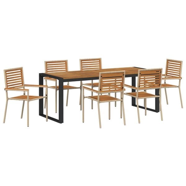 vidaXL Σέτ φαγητού για κήπο 7 pcs Μπεζ και καφέ 200 x 80 x 75 cm