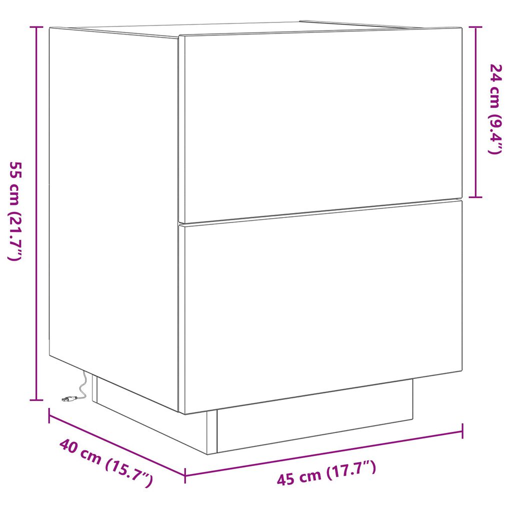 Κομοδίνο vidaXL με LED Φωτιστικά Artisan Oak 45x40x55 εκ.