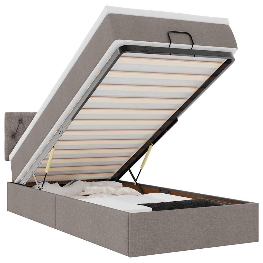 vidaXL Οθωμανικό κρεβάτι με στρώμα & LEDs Taupe 100x200 cm Ύφασμα
