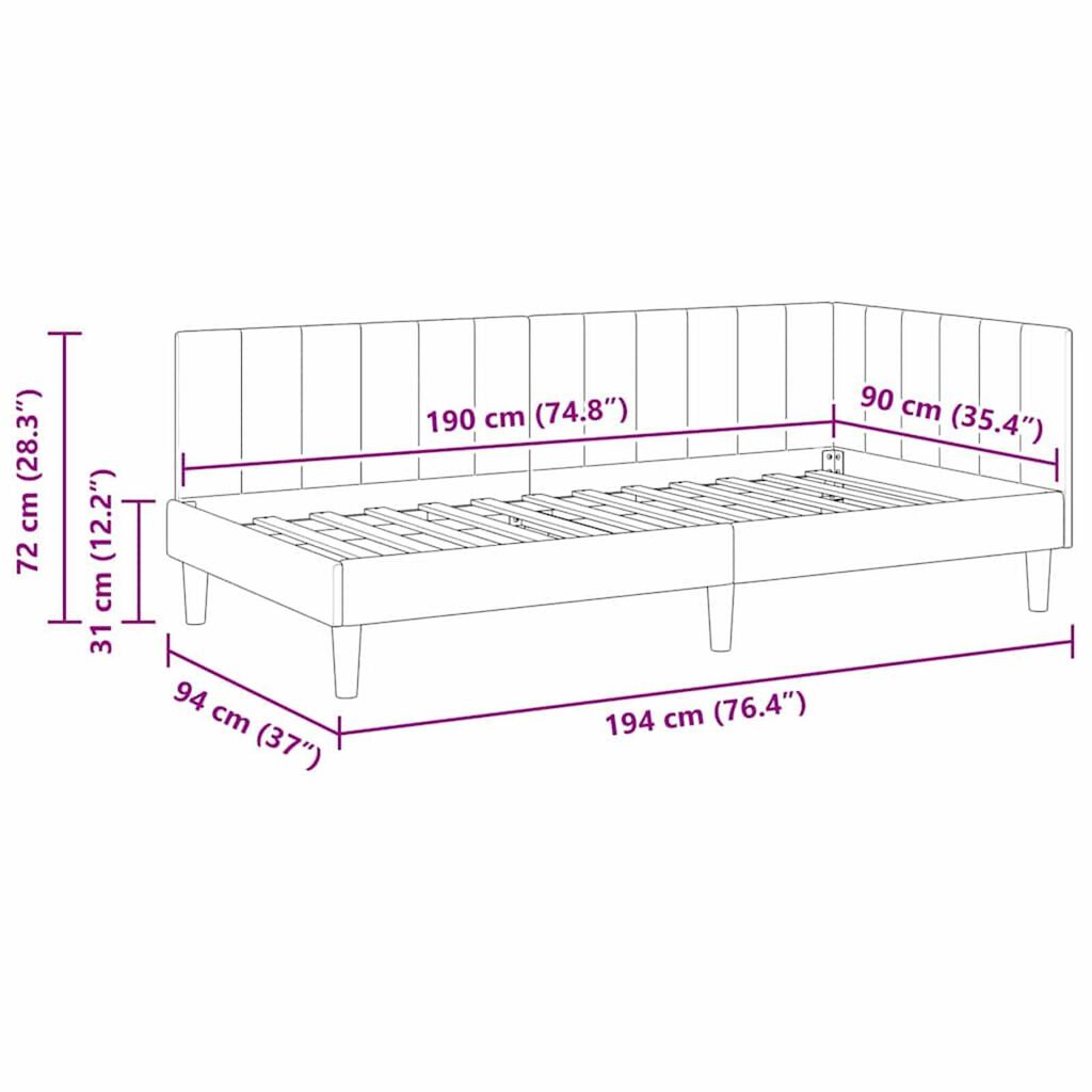 vidaXL Κρεβάτι Γωνίας με κεφαλάρι Κρεμ 90 x 190 cm Βελούδο