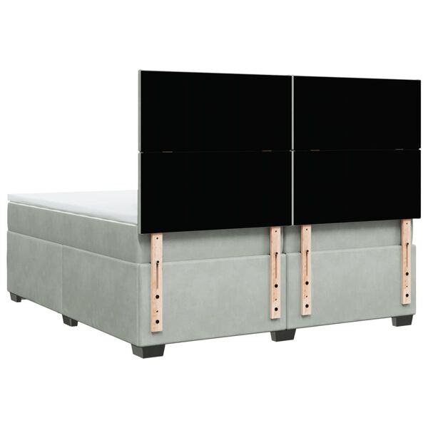 vidaXL Κρεβάτι Boxspring με Στρώμα Ανοιχτό Γκρι 200x200 εκ. Βελούδινο