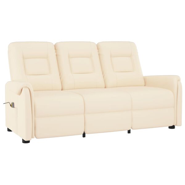 vidaXL Πολυθρόνα Μασάζ Ανακλινόμενη 3 Θέσεων Κρεμ από Συνθετικό Δέρμα