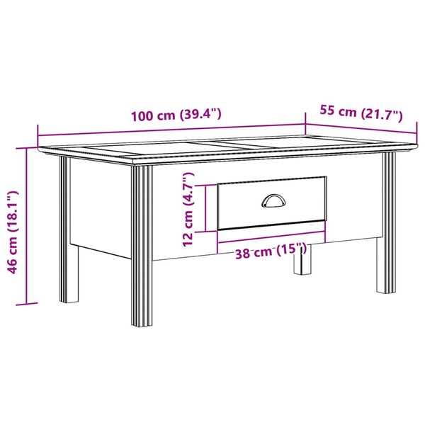 vidaXL Τραπέζι Σαλονιού BODO Γκρι 100x55x46 εκ. Μασίφ Ξύλο Πεύκου