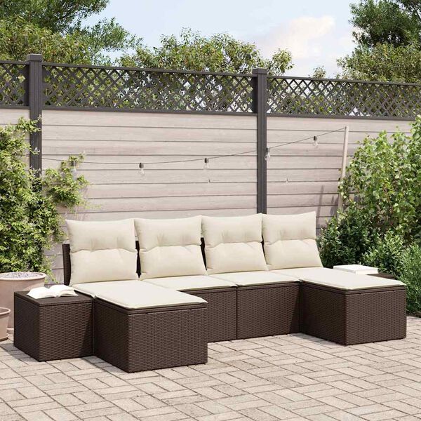 vidaXL Σετ Καναπέ Κήπου με μαξιλάρι 6 pcs Καφέ Πολυ ράταν