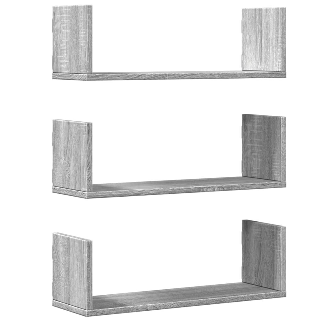 vidaXL Ράφια Τοίχου 3 τεμ. Γκρι Sonoma 58x18x18 εκ. Επεξεργ. Ξύλο
