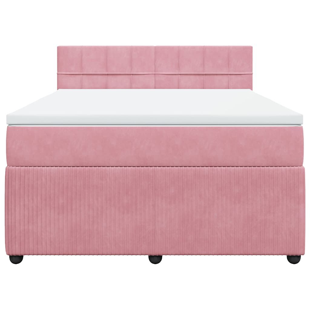 vidaXL Κρεβάτι Boxspring με Στρώμα Ροζ 140x200 εκ. Βελούδινο