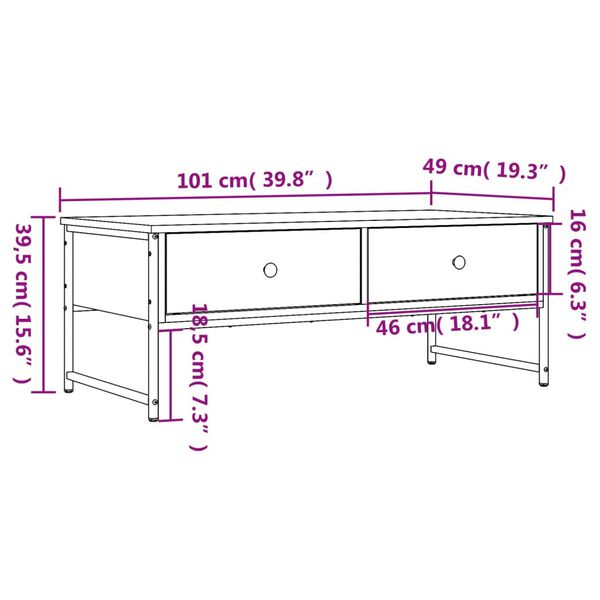 vidaXL Τραπεζάκι Σαλονιού Μαύρο 101 x 49 x 39,5 εκ. από Επεξεργ. Ξύλο