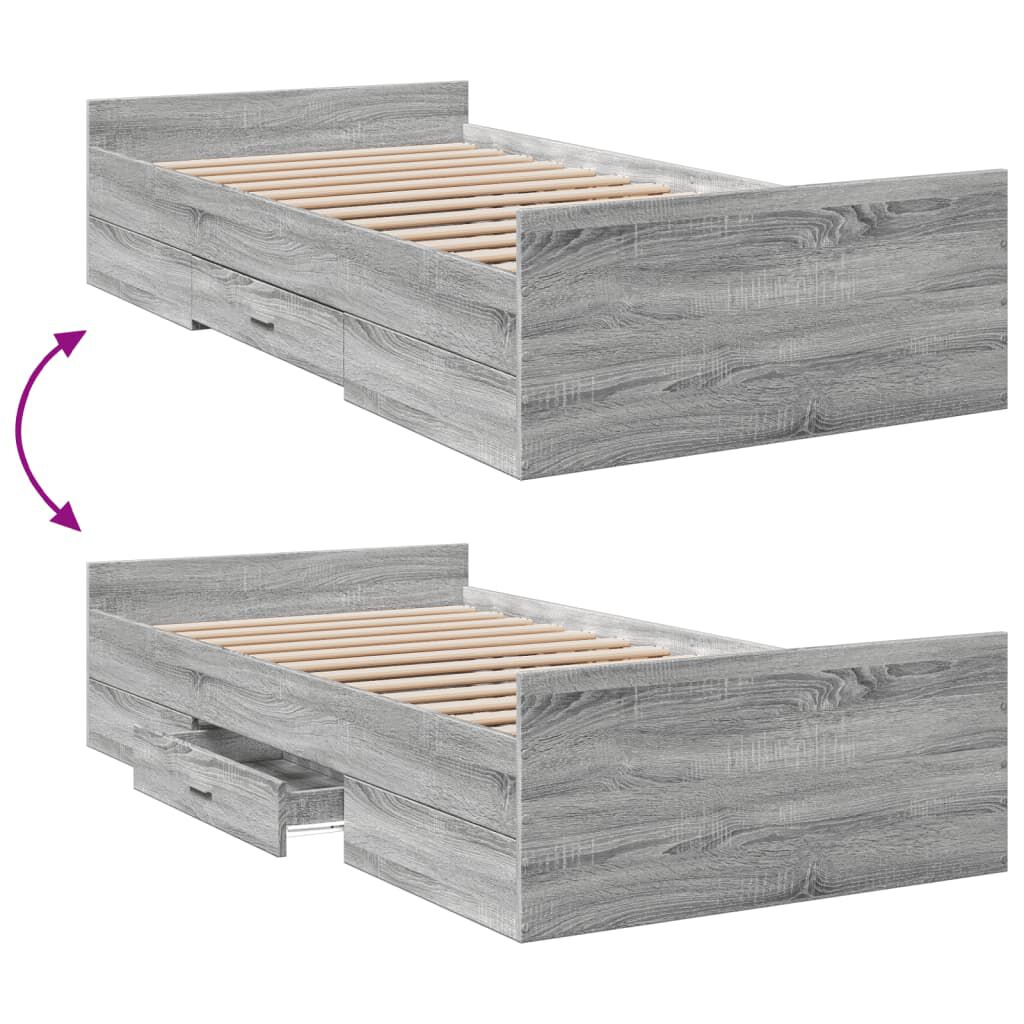 vidaXL Πλαίσιο Κρεβατιού με συρτάρια Γκρι sonoma 100x200εκ. Επεξ. Ξύλο
