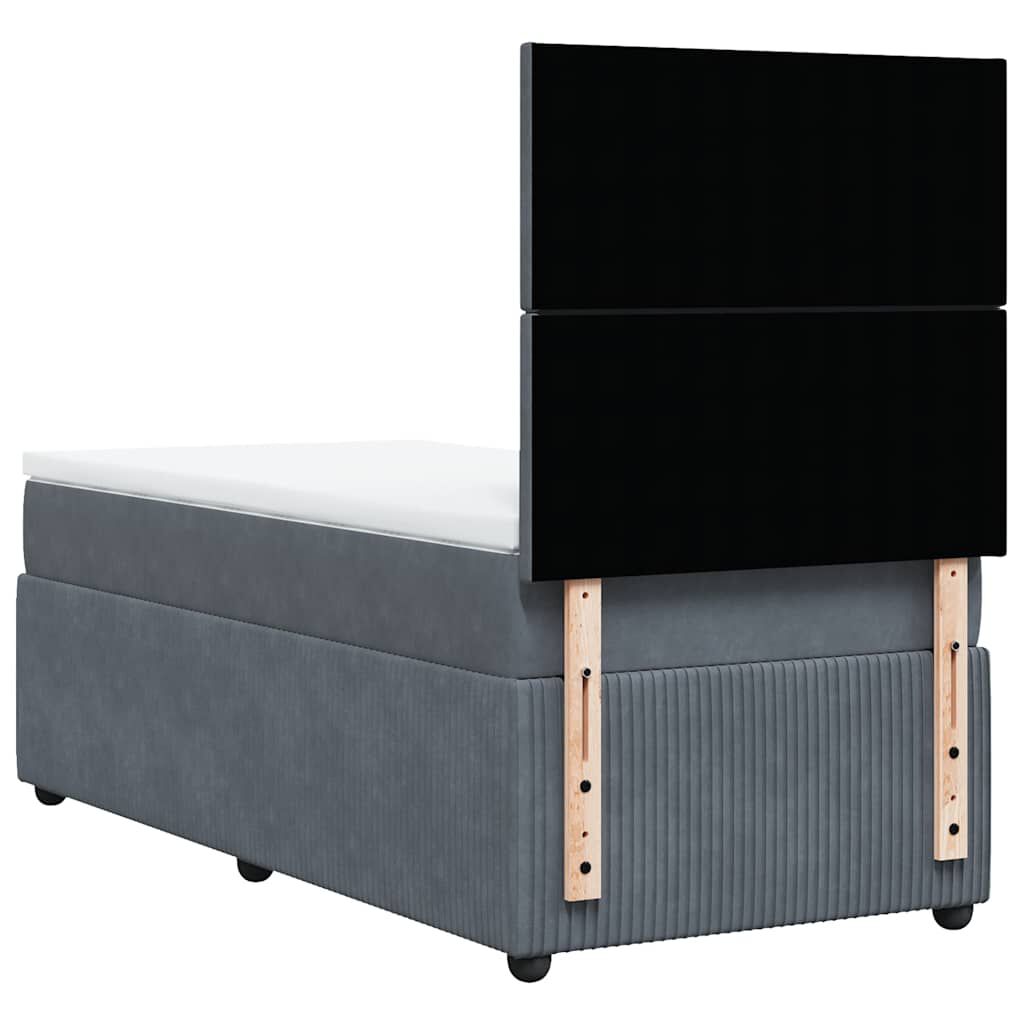 vidaXL Κρεβάτι Boxspring με Στρώμα Σκούρο Γκρι 90x200 εκ. Βελούδινο