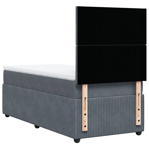 vidaXL Κρεβάτι Boxspring με Στρώμα Σκούρο Γκρι 90x200 εκ. Βελούδινο
